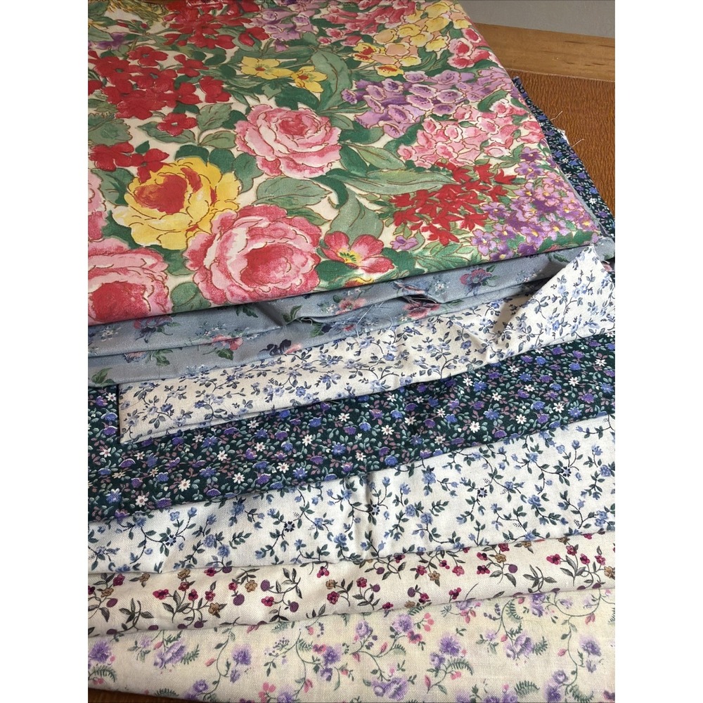 Vtg Floral Fabric Lot 7 Patterns 1 Yard Or Less Each